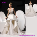 Hollywood Glamour Silk Satin Adorned with Dazzling Jewelled Beading Wedding Dress with Chapel Length Train